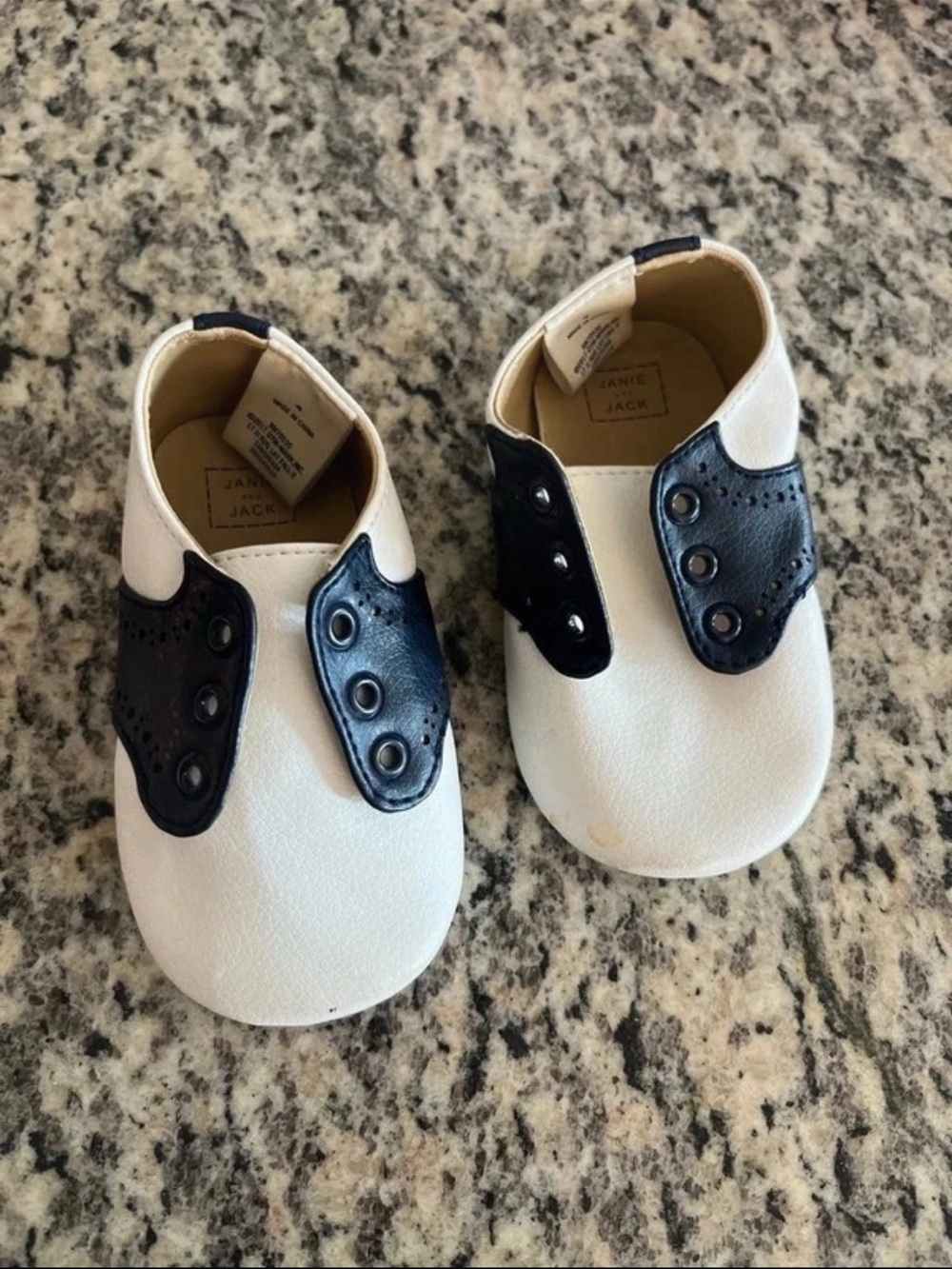 Janie and Jack White and Navy Leather Baby Shoes